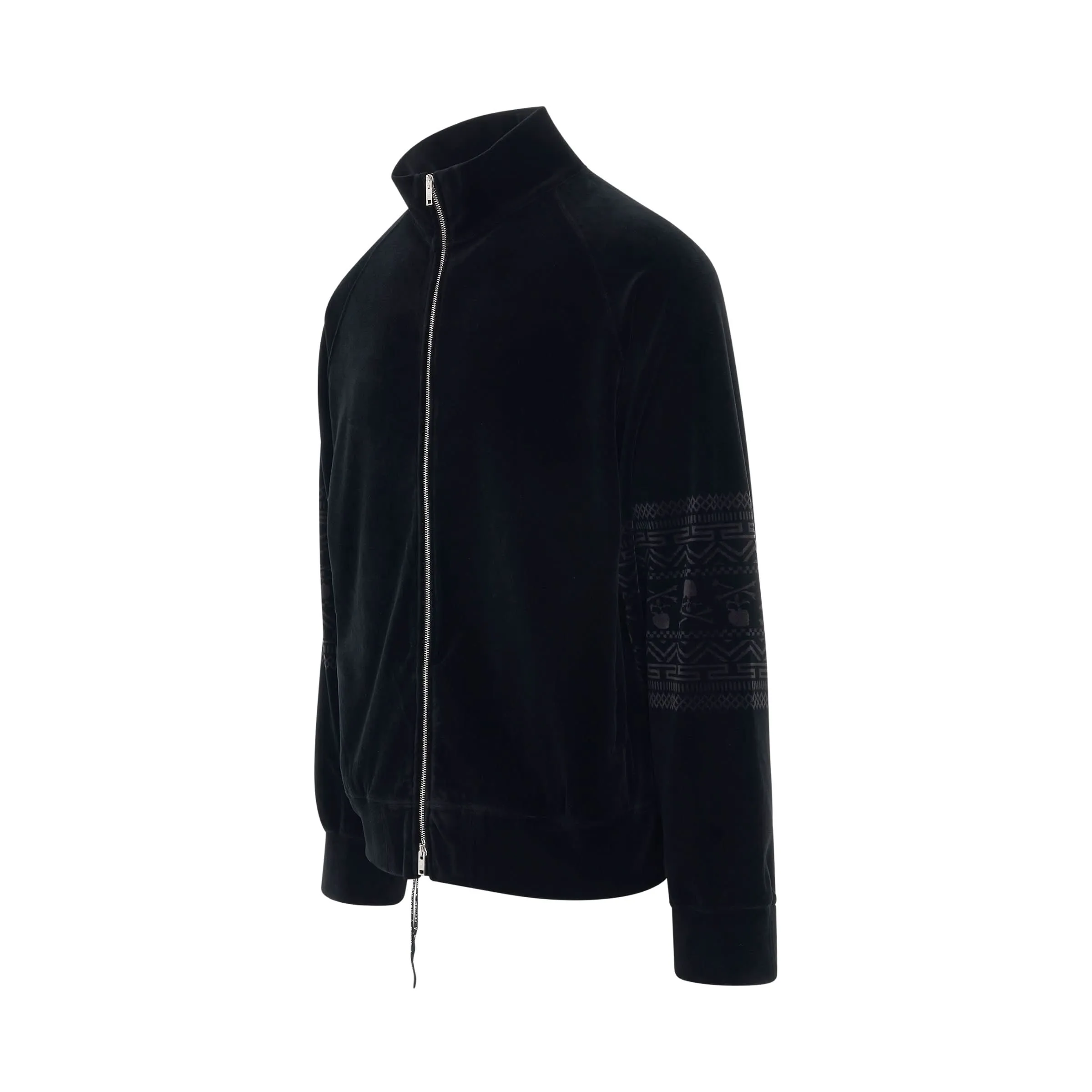 Tribal Skull Velour Track Jacket in Black