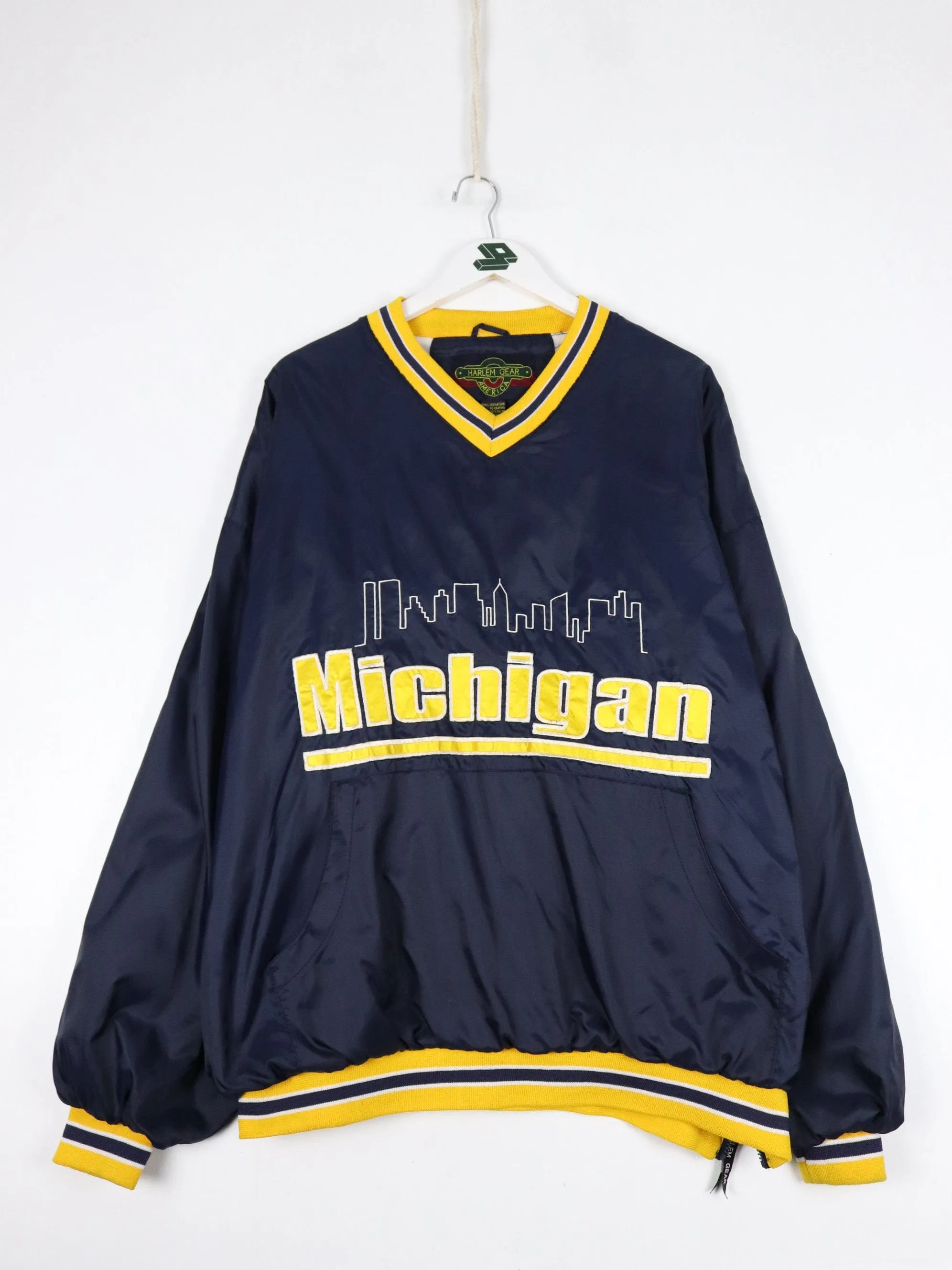 Vintage Michigan Wolverines Jacket Mens 2XL Blue College Windbreaker Pullover