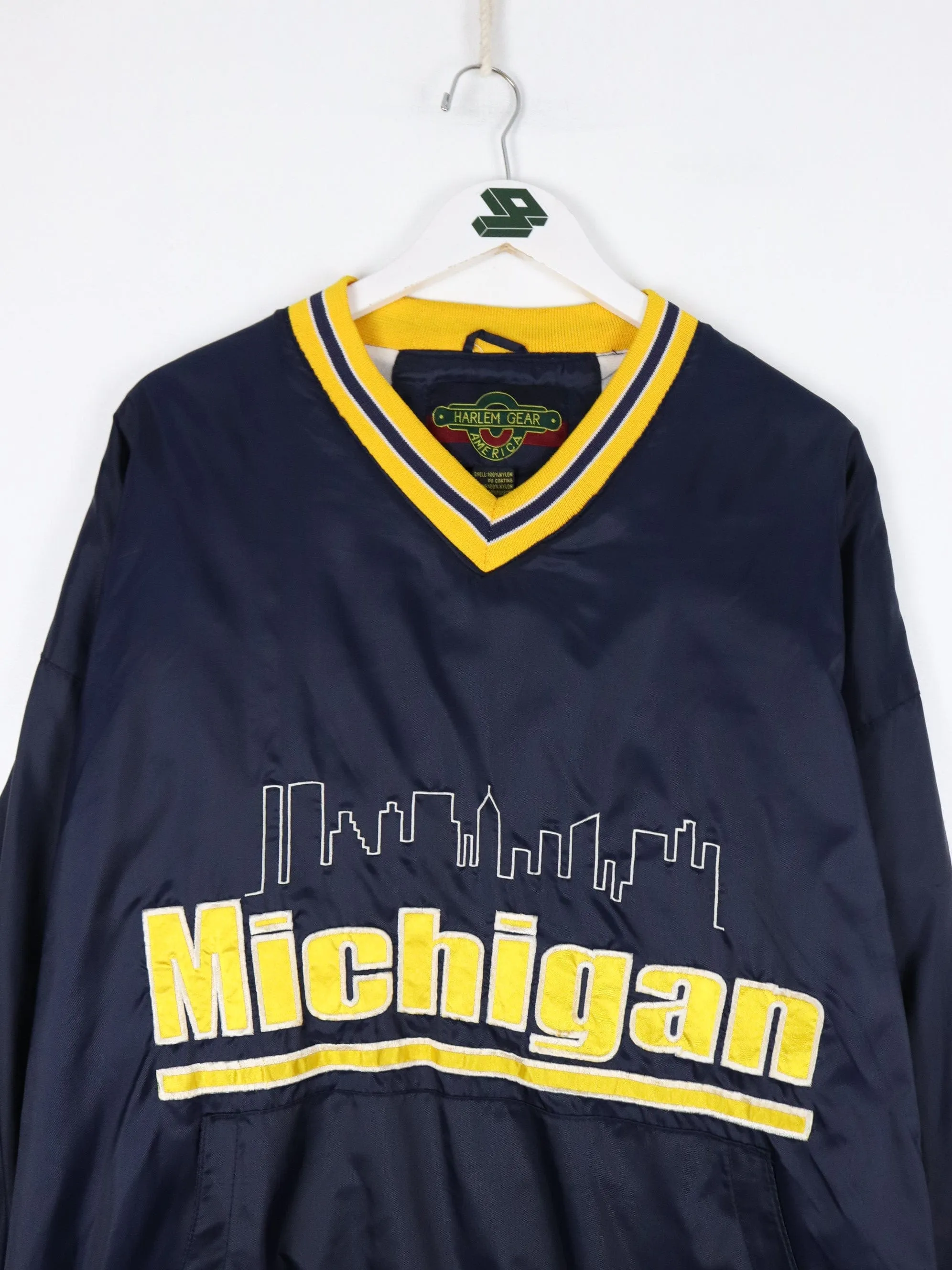 Vintage Michigan Wolverines Jacket Mens 2XL Blue College Windbreaker Pullover