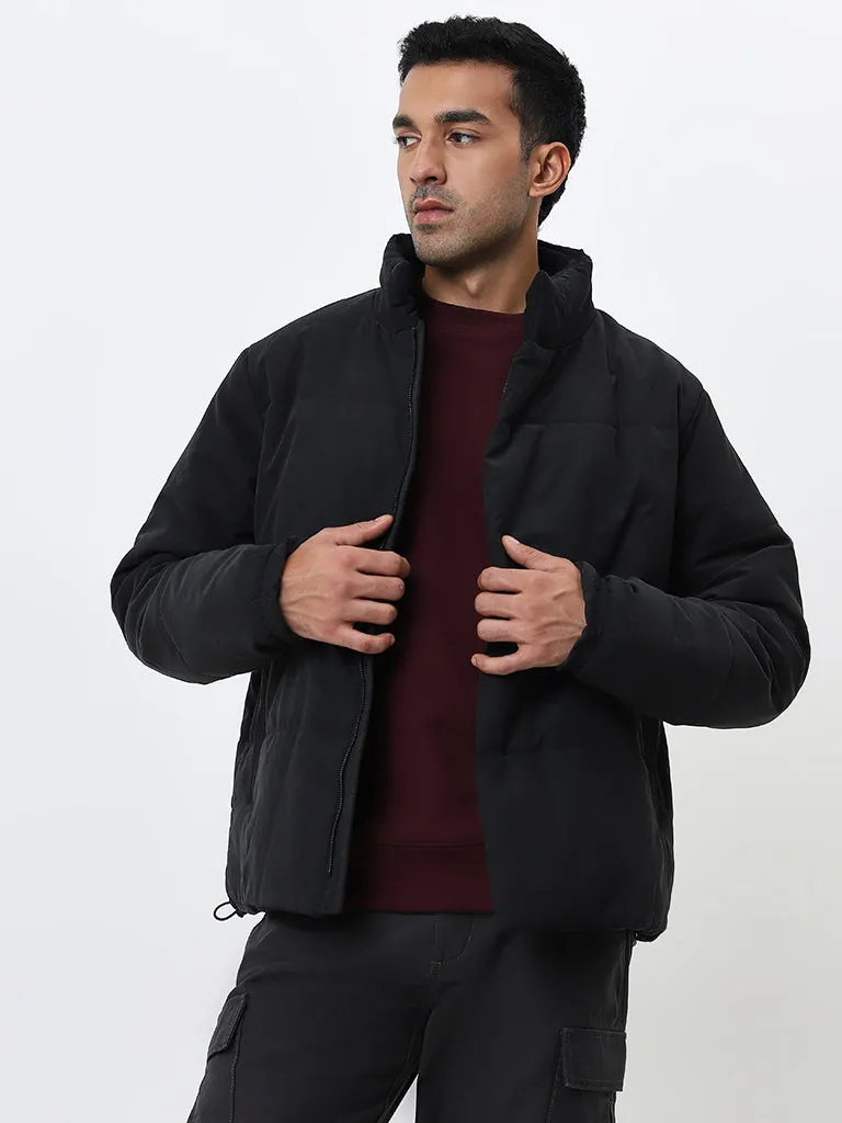 WES Casuals Black Relaxed-Fit Puffer Jacket