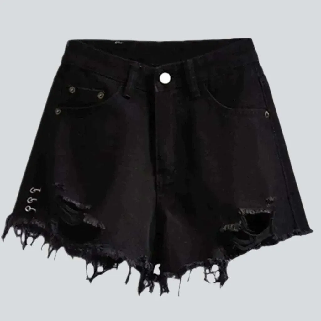 Wide women's distressed denim shorts