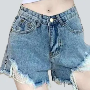 Wide women's distressed denim shorts