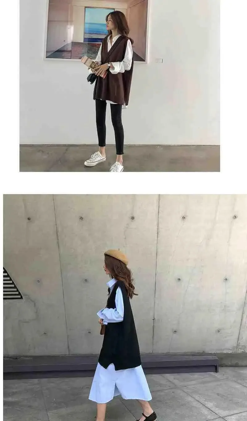 Women Sweater Vest Solid V-neck Loose Knitted Sleeveless Sweaters Female Simple Elegant Office Ladies Ulzzang Chic Popular New