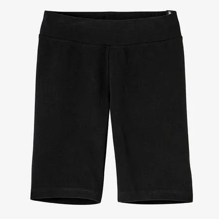 Women's slim-fit cotton fitness cycling shorts without pockets 500 - black