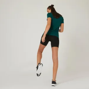 Women's slim-fit cotton fitness cycling shorts without pockets 500 - black