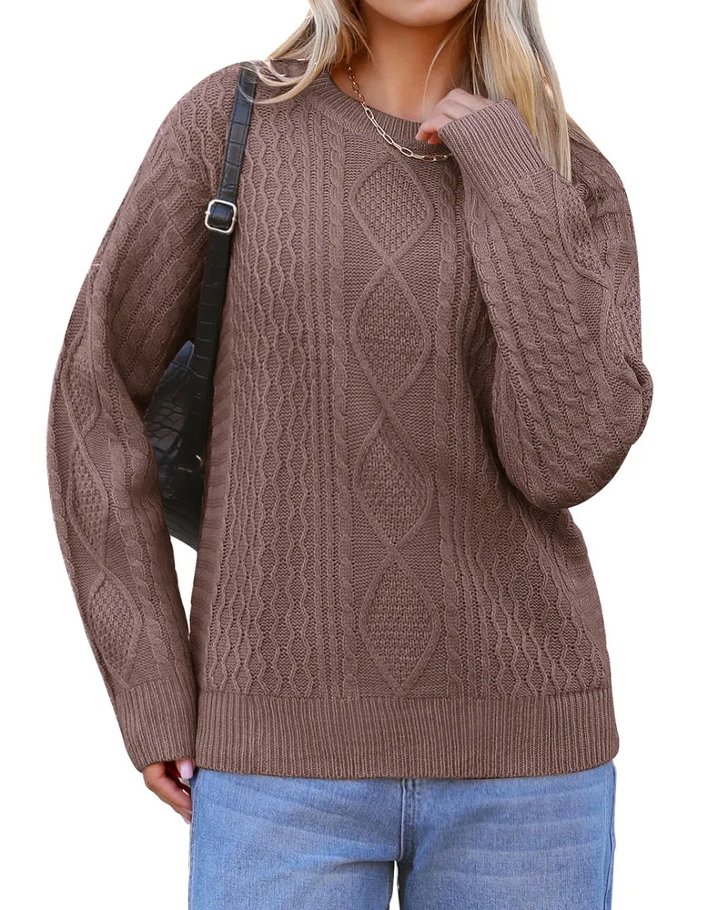 Zeagoo Women's Crew Neck Cable Knit Pullover Sweater