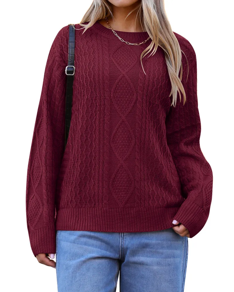 Zeagoo Women's Crew Neck Cable Knit Pullover Sweater