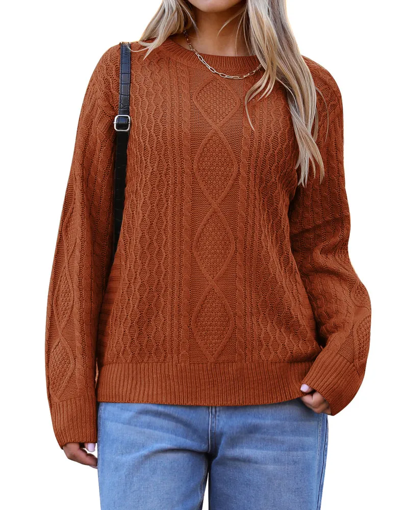 Zeagoo Women's Crew Neck Cable Knit Pullover Sweater