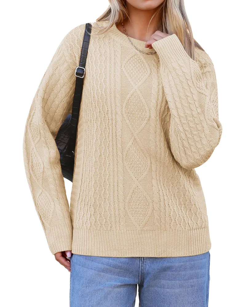 Zeagoo Women's Crew Neck Cable Knit Pullover Sweater