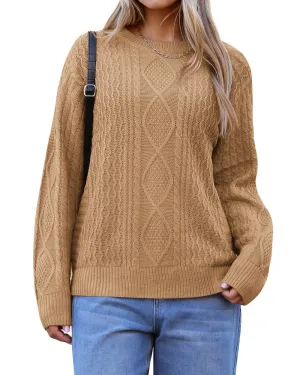 Zeagoo Women's Crew Neck Cable Knit Pullover Sweater