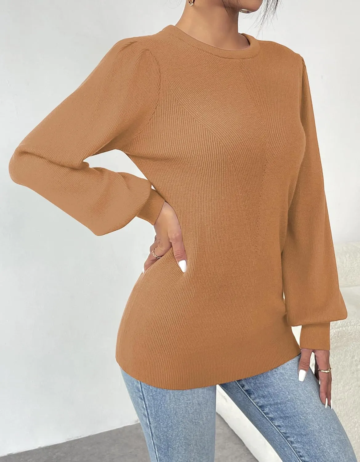 Zeagoo Womens Sweaters Fall Long Sleeve Shirts Ribbed Knit Outfits